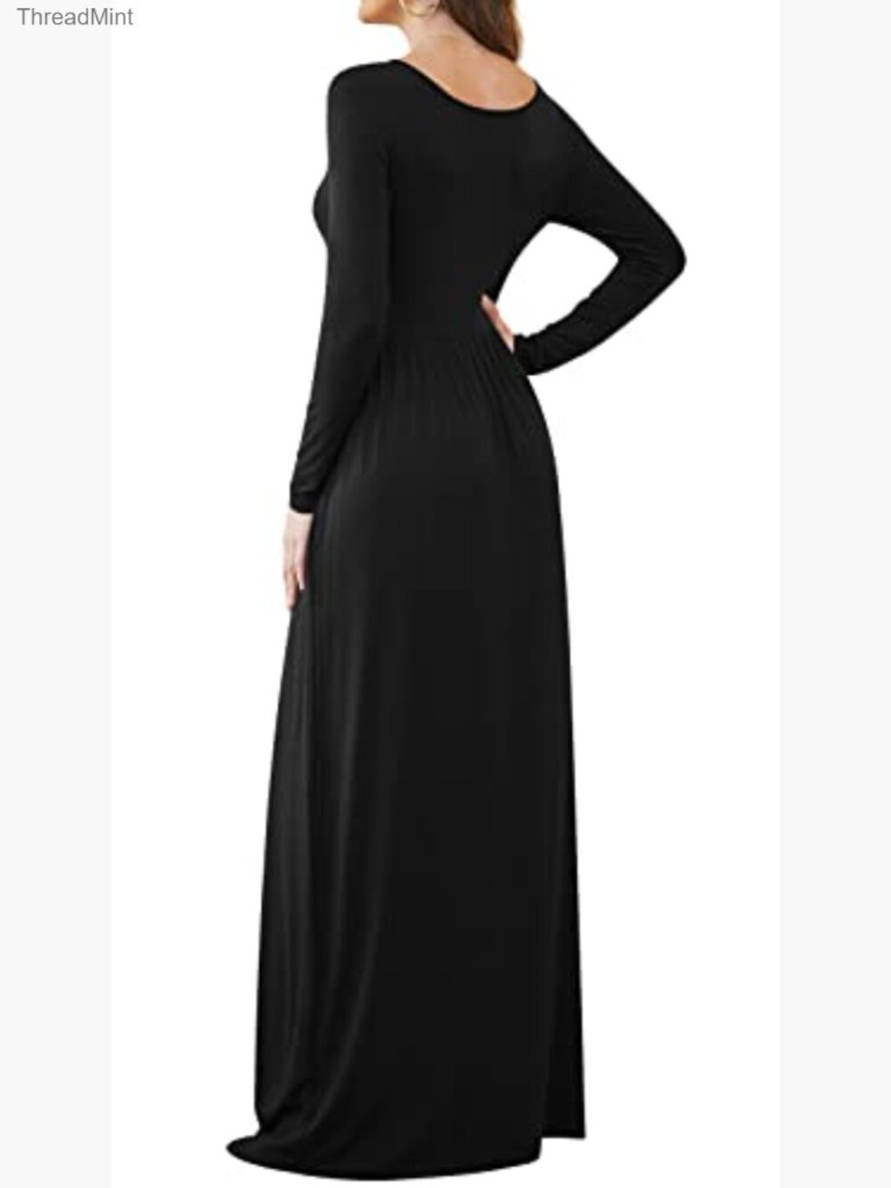 Long Sleeve Maxi Dress Empire Waist with Pockets Casual - Picture 3 of 6